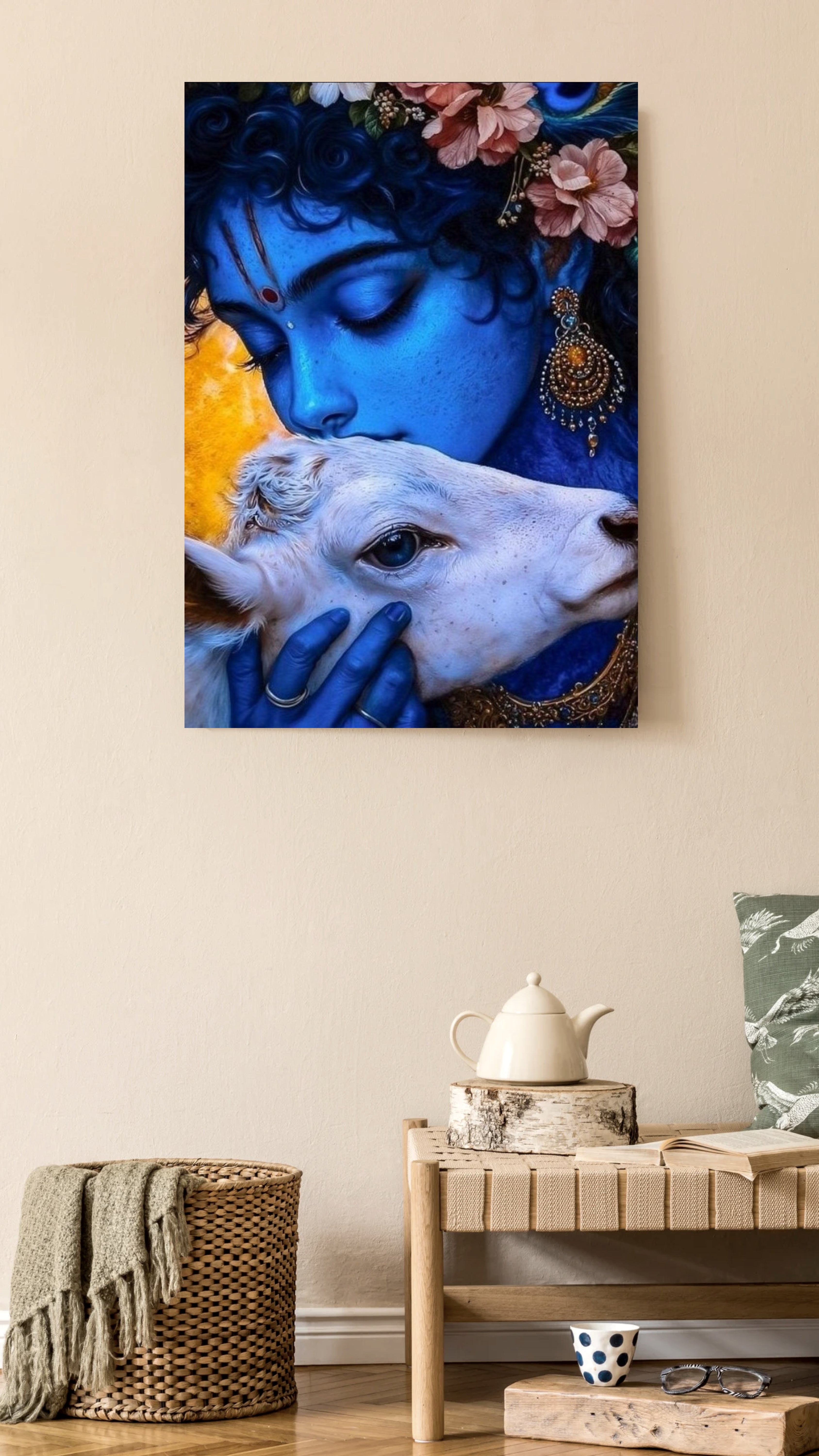 Dekozi Krishna Wall Art – Divine Portrait | Framed Canvas & Photo Print for Spiritual Home & Office Decor