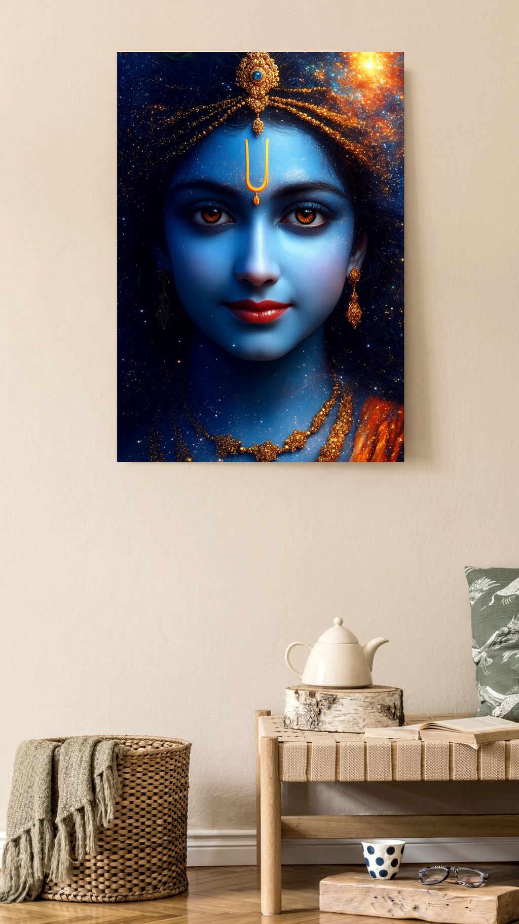 Dekozi Krishna Wall Art – Divine Portrait | Framed Canvas & Photo Print for Spiritual Home & Office Decor