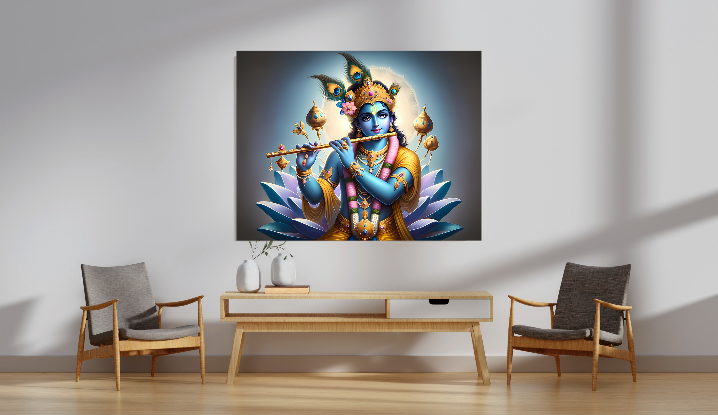 Dekozi Krishna Wall Art – Divine Portrait | Framed Canvas & Photo Print for Spiritual Home & Office Decor