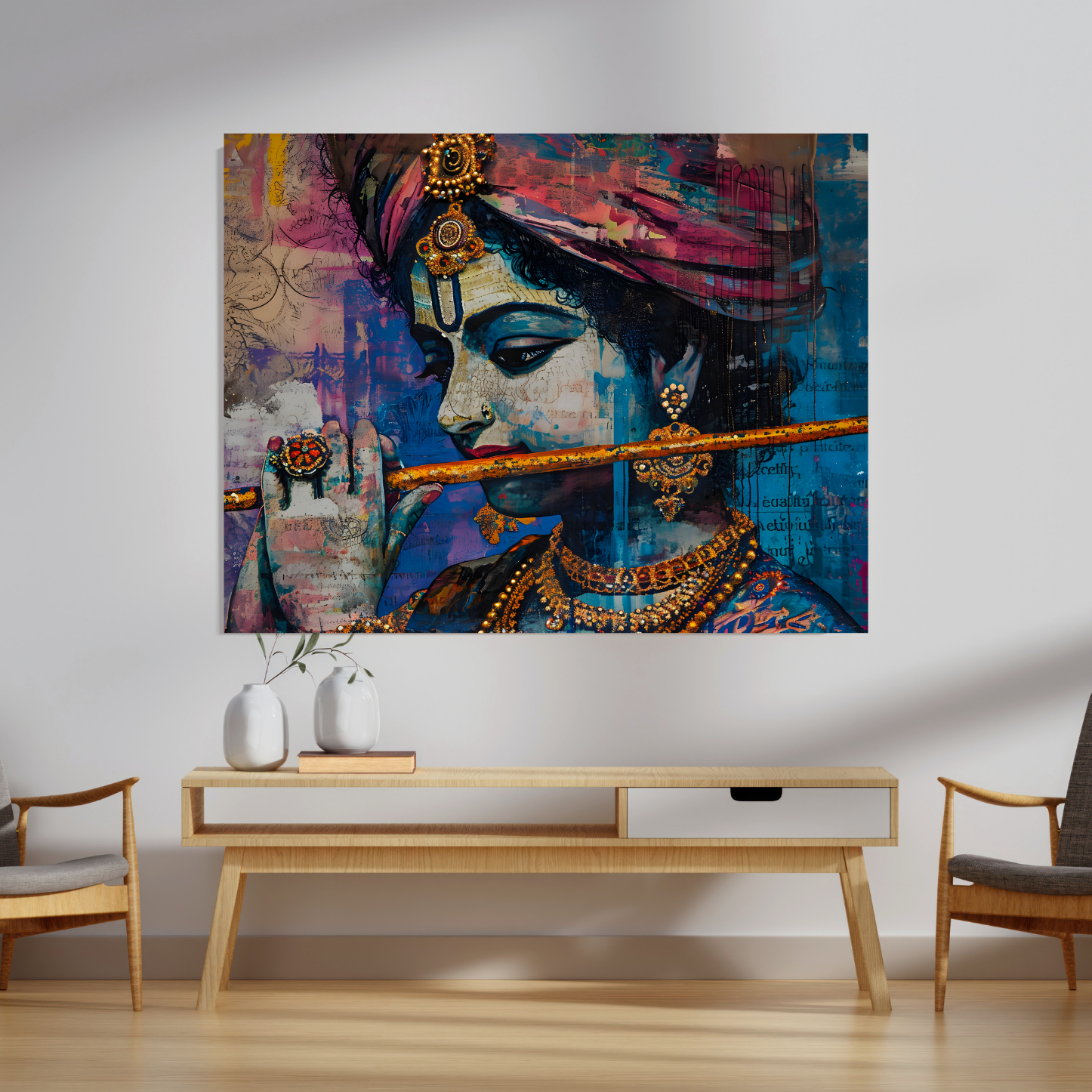Dekozi Krishna Wall Art – Divine Portrait | Framed Canvas & Photo Print for Spiritual Home & Office Decor