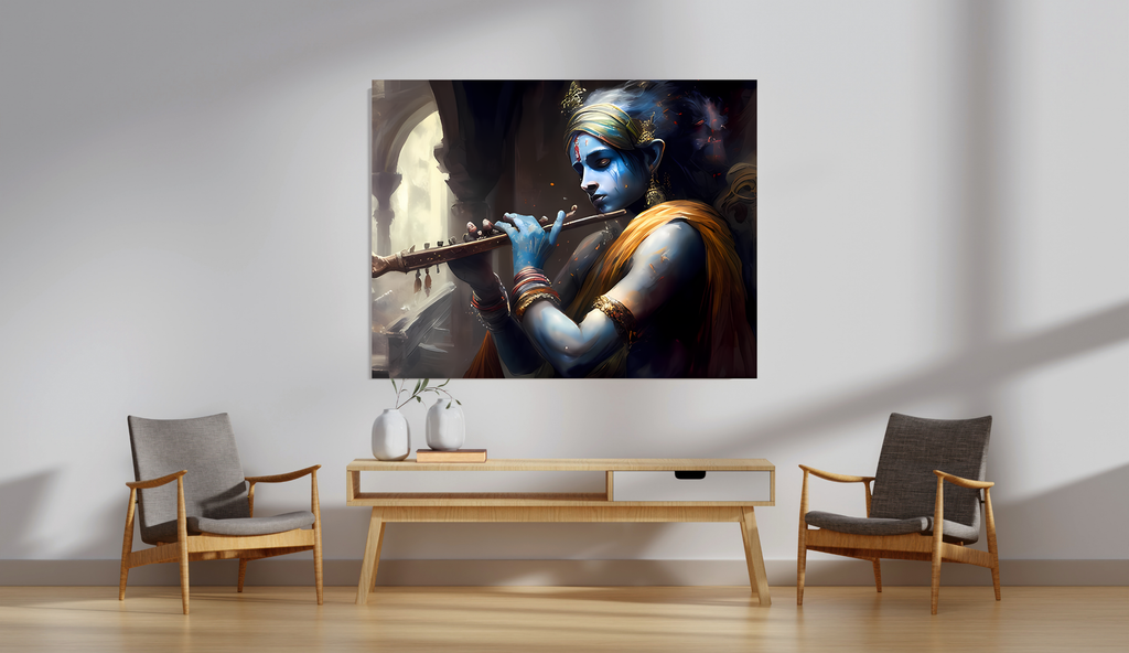 Dekozi Krishna Wall Art – Divine Portrait | Framed Canvas & Photo Print for Spiritual Home & Office Decor