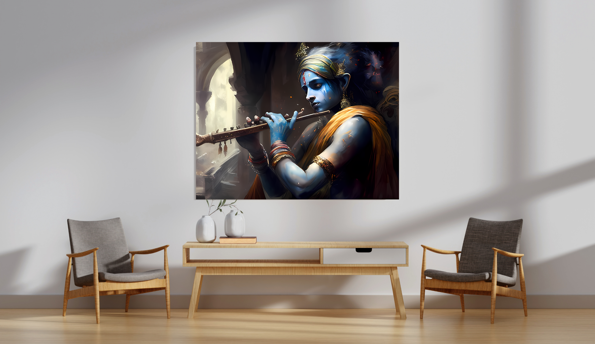 Dekozi Krishna Wall Art – Divine Portrait | Framed Canvas & Photo Print for Spiritual Home & Office Decor