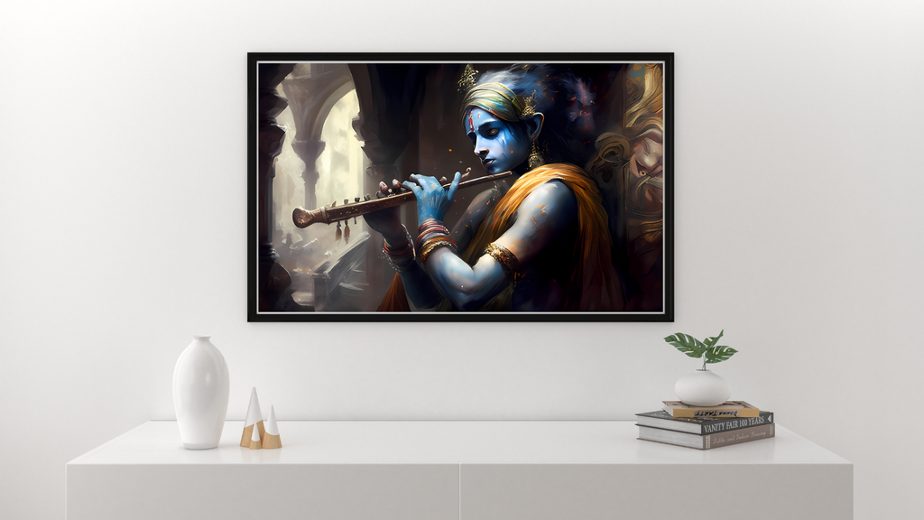 Dekozi Krishna Wall Art – Divine Portrait | Framed Canvas & Photo Print for Spiritual Home & Office Decor