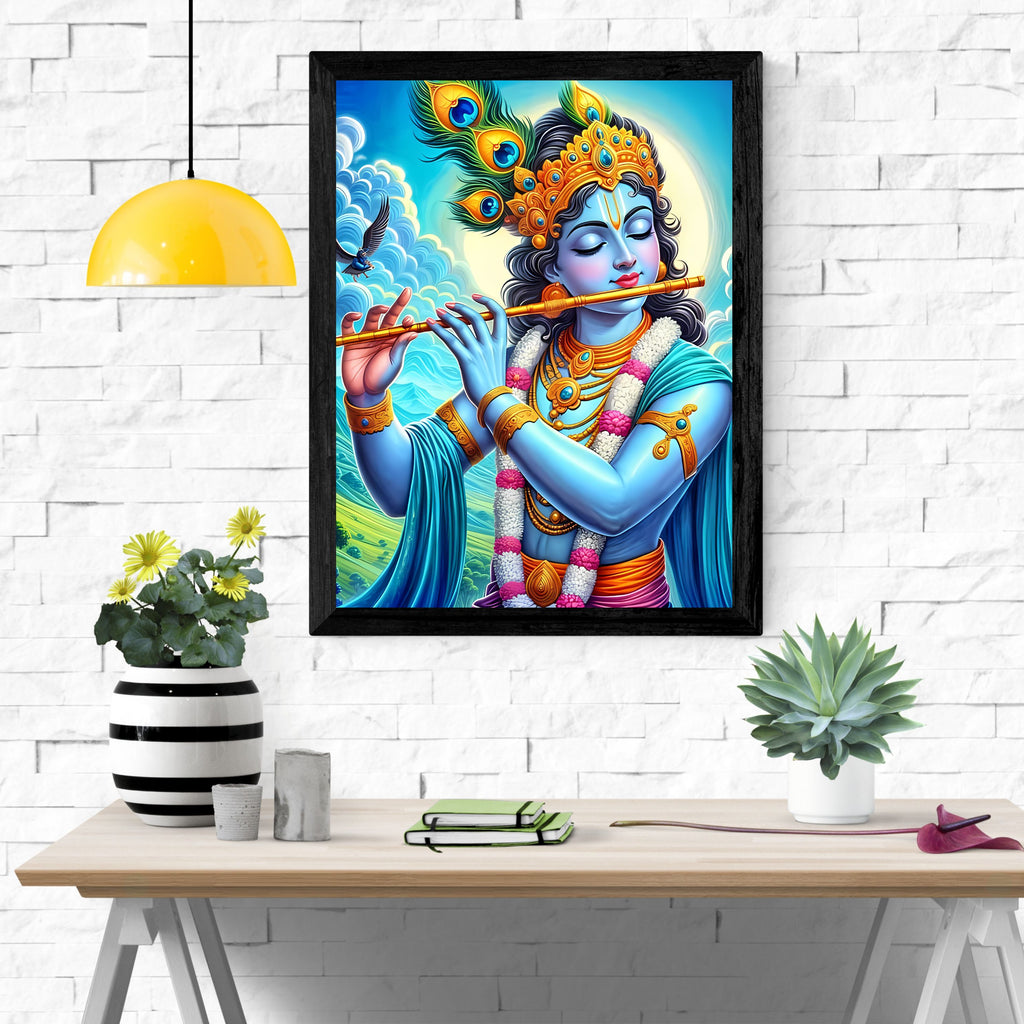 Dekozi Krishna Wall Art – Divine Portrait | Framed Canvas & Photo Print for Spiritual Home & Office Decor
