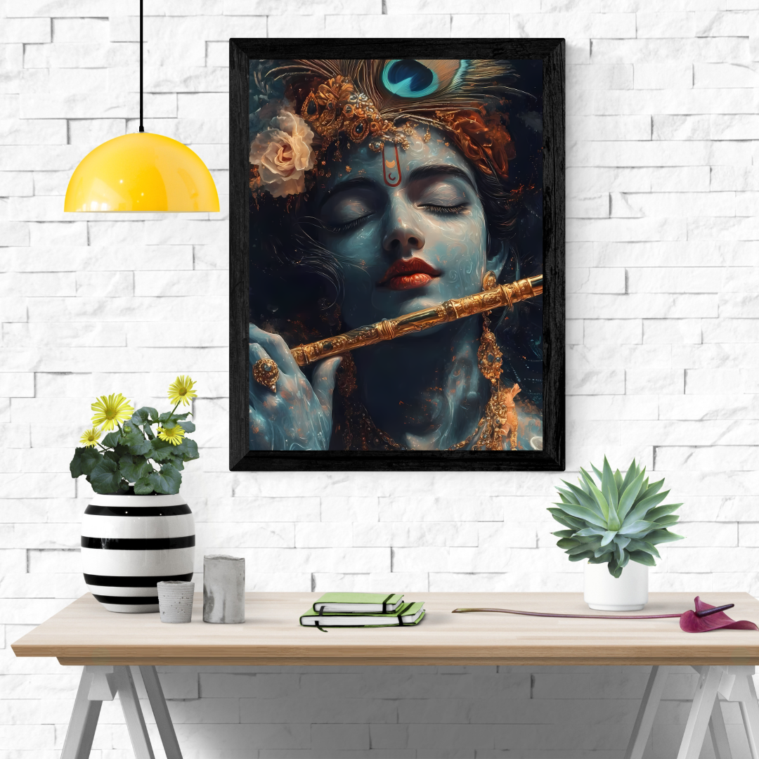 Dekozi Krishna Wall Art – Divine Portrait | Framed Canvas & Photo Print for Spiritual Home & Office Decor