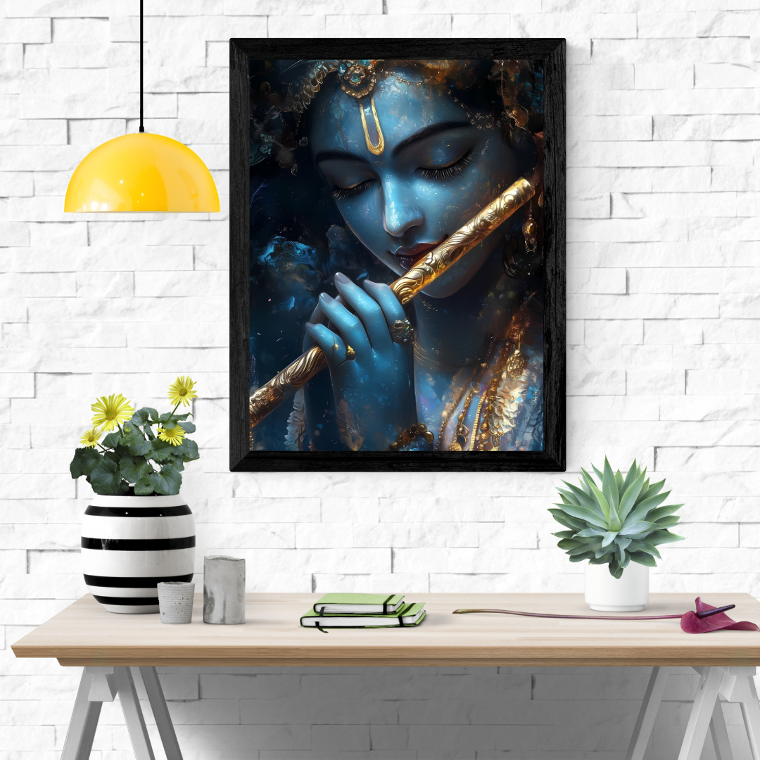 Dekozi Krishna Wall Art – Divine Portrait | Framed Canvas & Photo Print for Spiritual Home & Office Decor