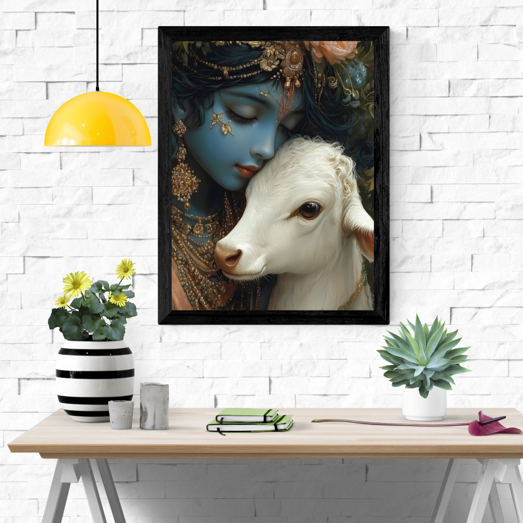 Dekozi Krishna Wall Art – Divine Portrait | Framed Canvas & Photo Print for Spiritual Home & Office Decor