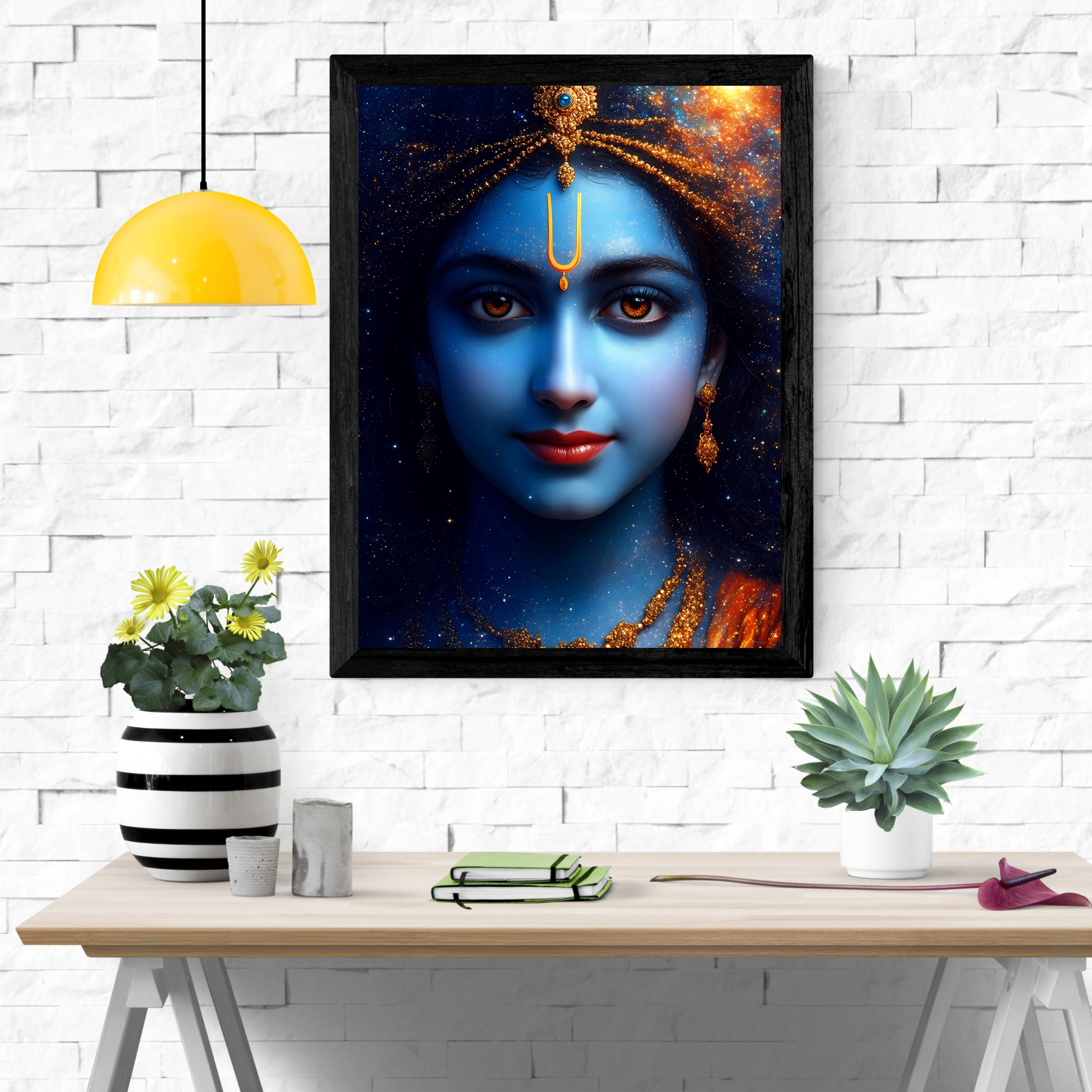 Dekozi Krishna Wall Art – Divine Portrait | Framed Canvas & Photo Print for Spiritual Home & Office Decor