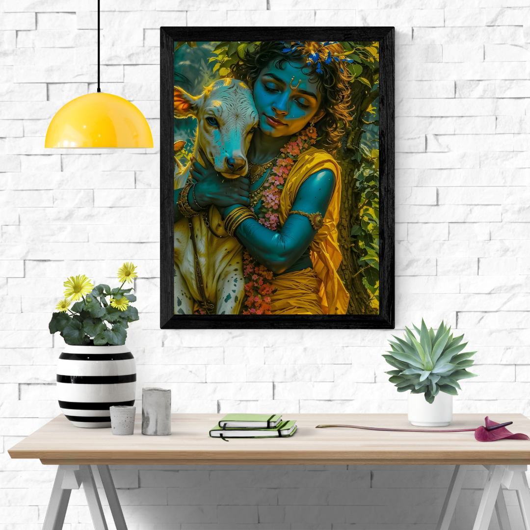 Dekozi Krishna Wall Art – Divine Portrait | Framed Canvas & Photo Print for Spiritual Home & Office Decor