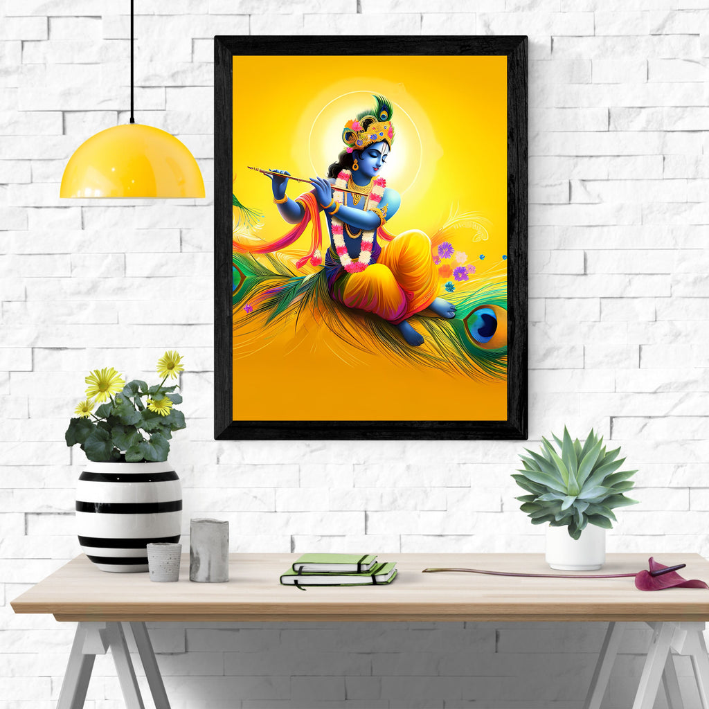 Dekozi Krishna Wall Art – Divine Portrait | Framed Canvas & Photo Print for Spiritual Home & Office Decor
