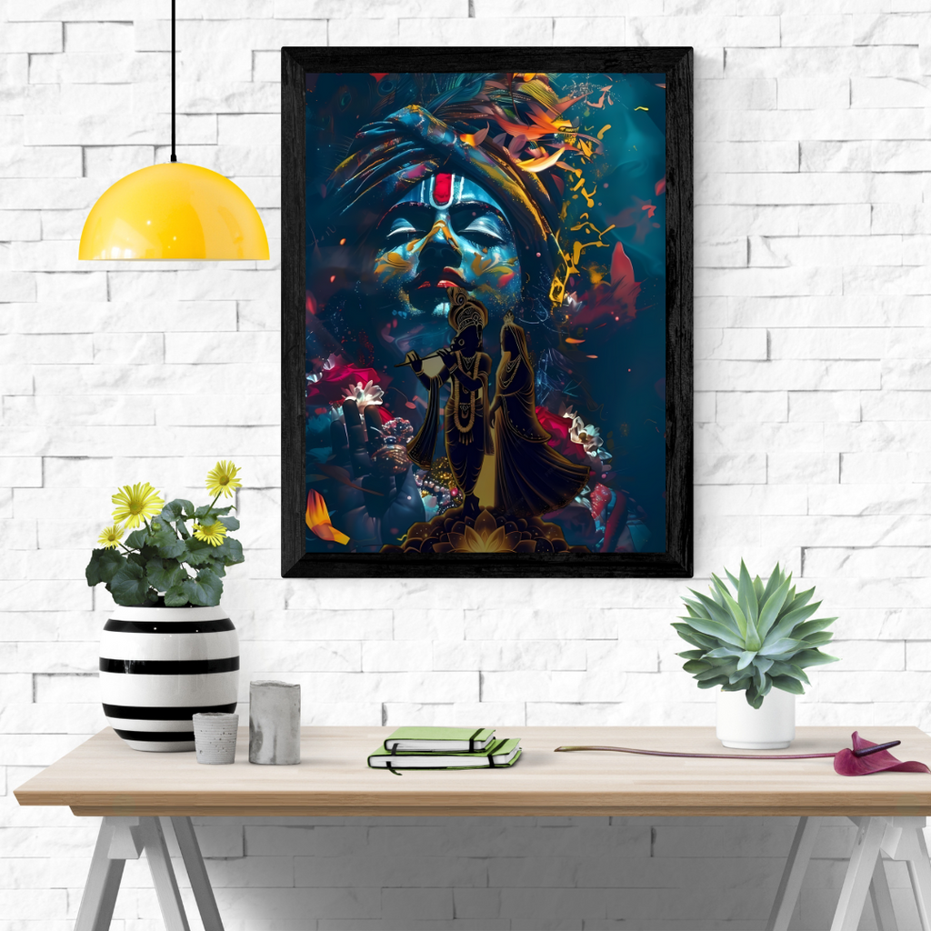 Dekozi Krishna Wall Art – Divine Portrait | Framed Canvas & Photo Print for Spiritual Home & Office Decor