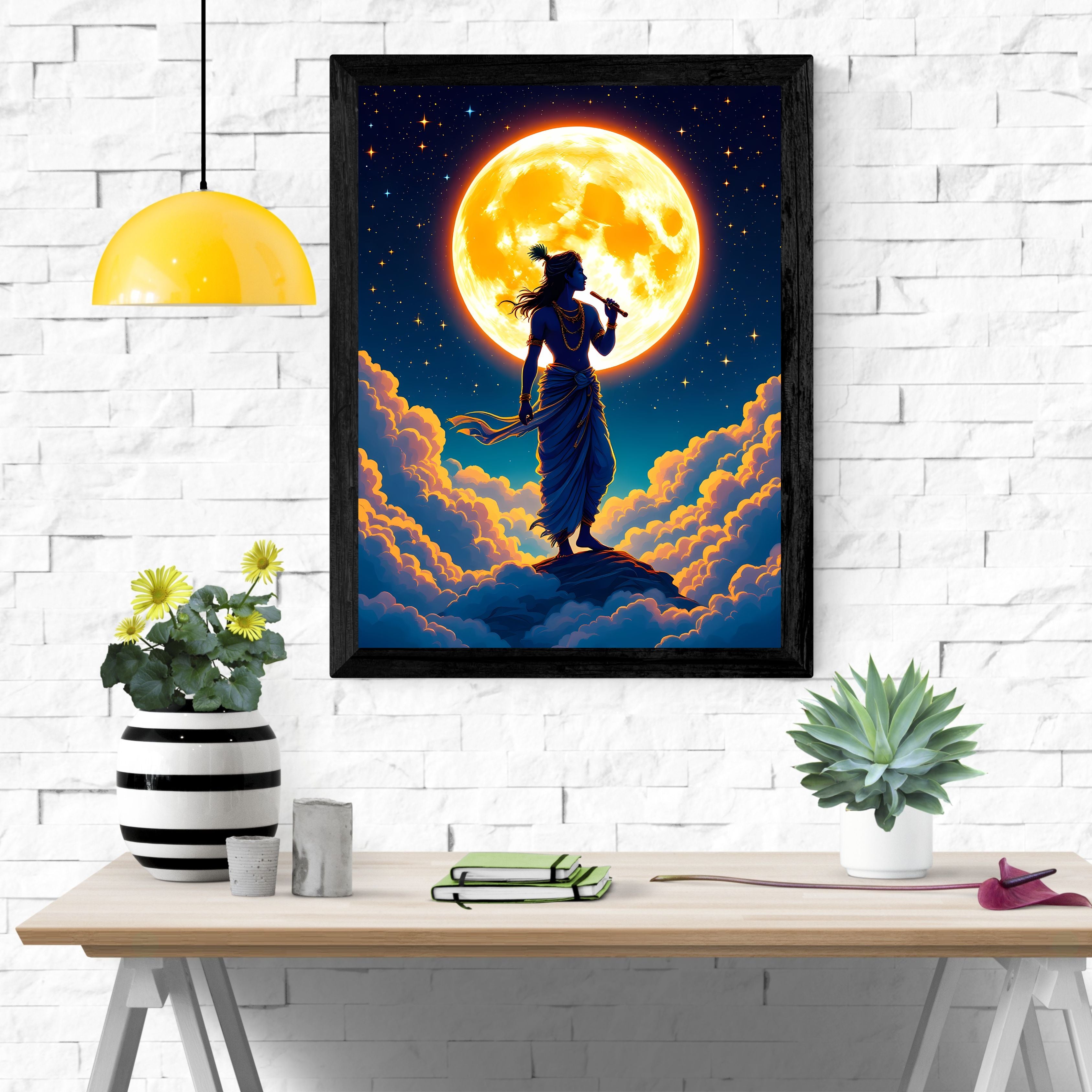 Dekozi Krishna Wall Art – Divine Portrait | Framed Canvas & Photo Print for Spiritual Home & Office Decor