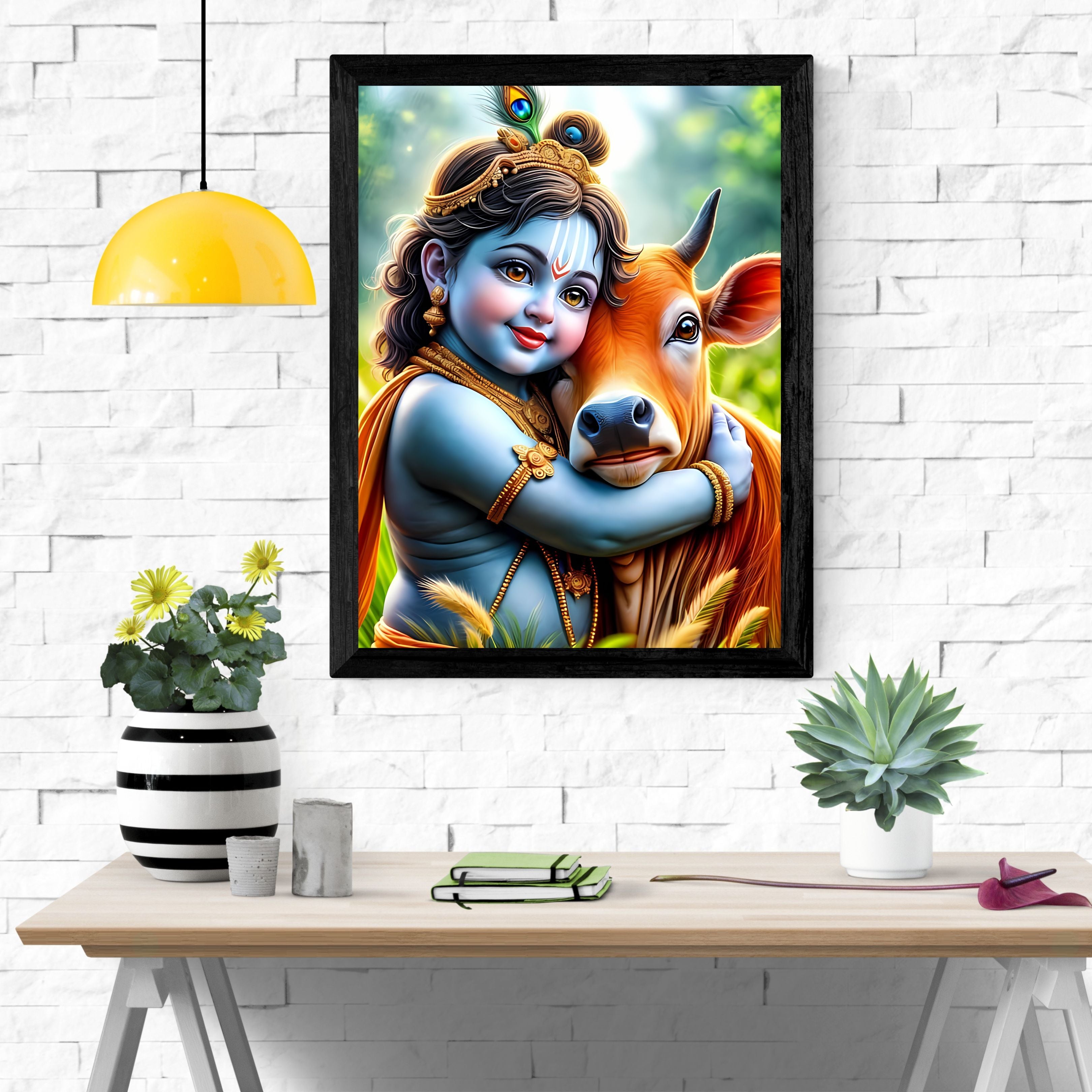 Dekozi Krishna Wall Art – Divine Portrait | Framed Canvas & Photo Print for Spiritual Home & Office Decor