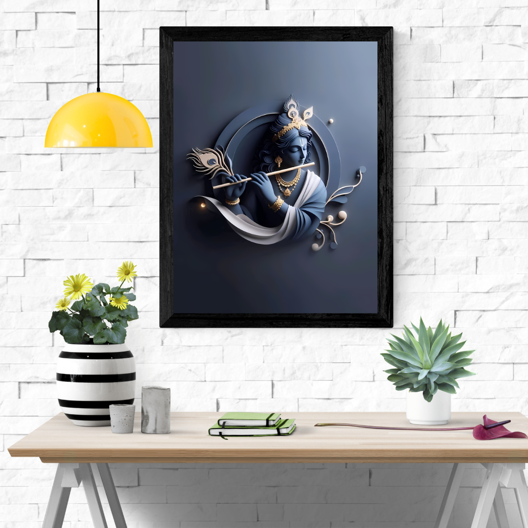 Dekozi Krishna Wall Art – Divine Portrait | Framed Canvas & Photo Print for Spiritual Home & Office Decor