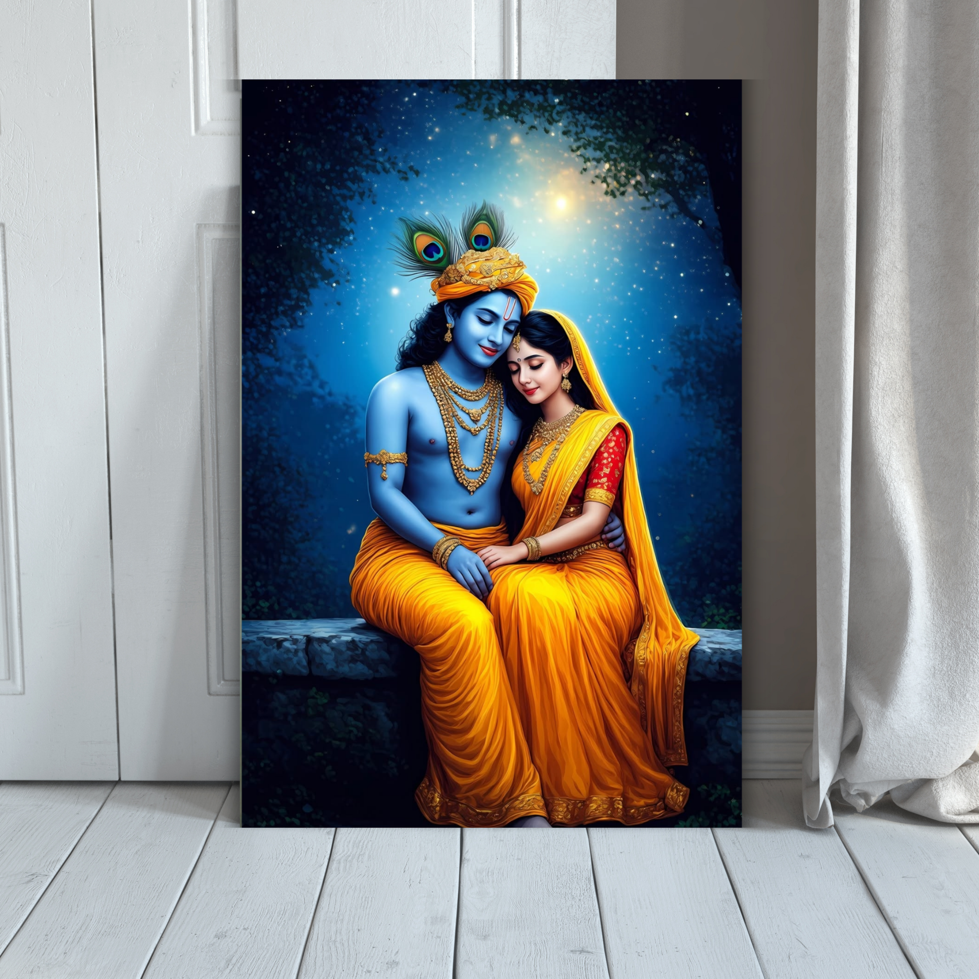 Dekozi Krishna Wall Art – Divine Portrait | Framed Canvas & Photo Print for Spiritual Home & Office Decor