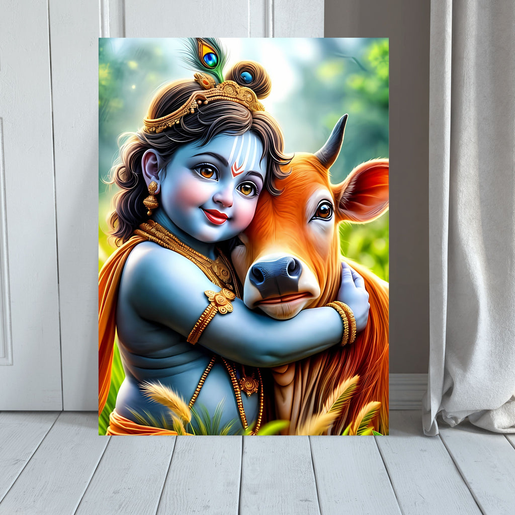 Dekozi Krishna Wall Art – Divine Portrait | Framed Canvas & Photo Print for Spiritual Home & Office Decor
