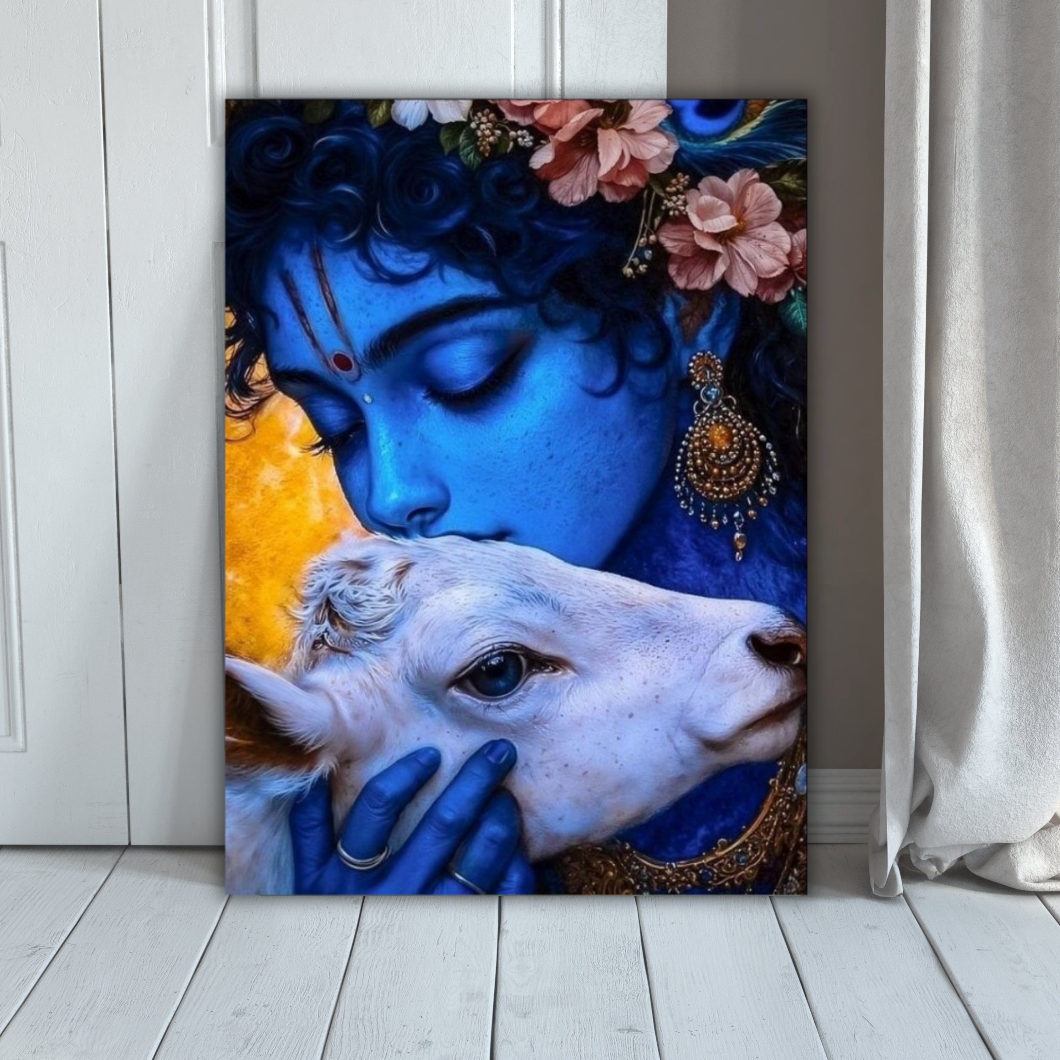 Dekozi Krishna Wall Art – Divine Portrait | Framed Canvas & Photo Print for Spiritual Home & Office Decor
