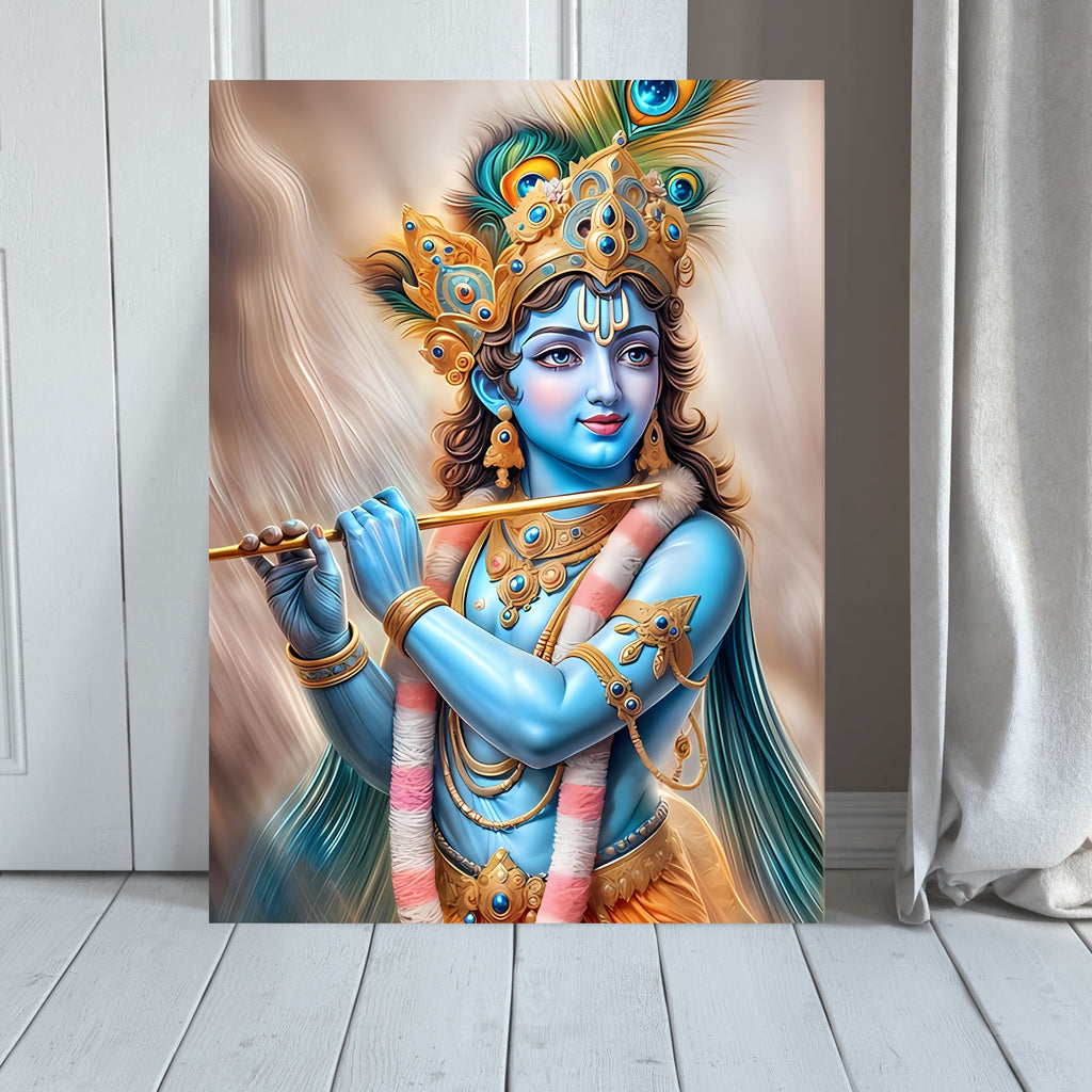 Dekozi Krishna Wall Art – Divine Portrait | Framed Canvas & Photo Print for Spiritual Home & Office Decor
