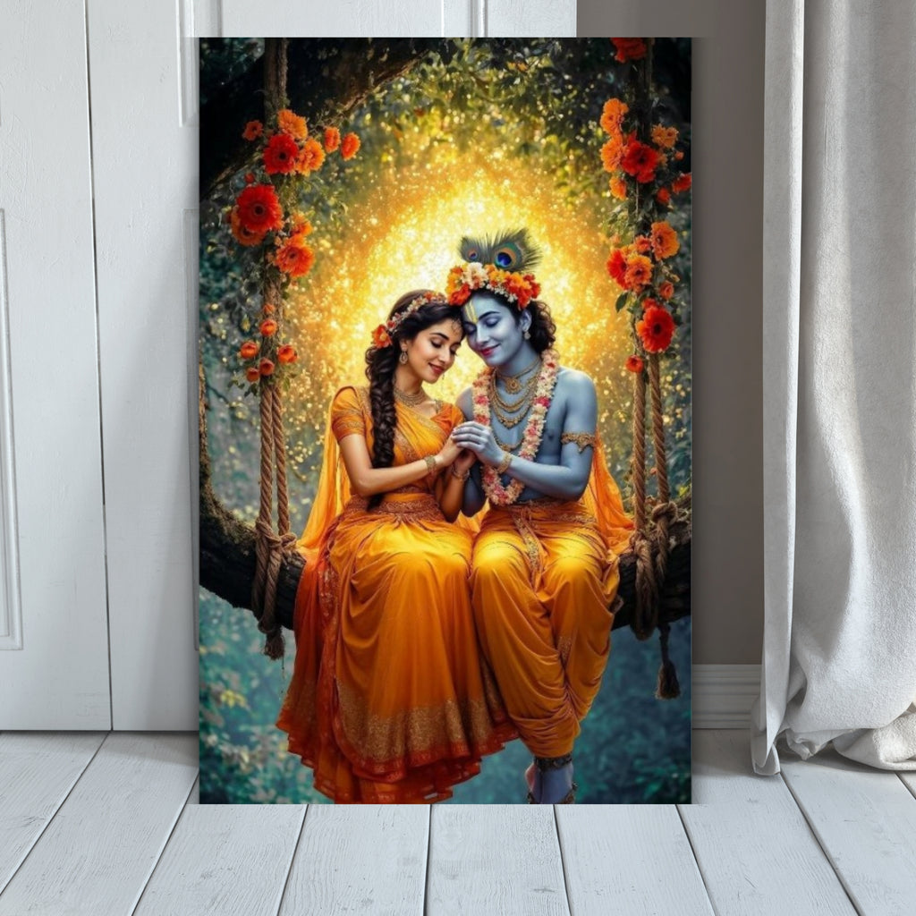 Dekozi Radha Krishna Wall Art – Divine Portrait | Framed Canvas & Photo Print for Spiritual Home & Office Decor