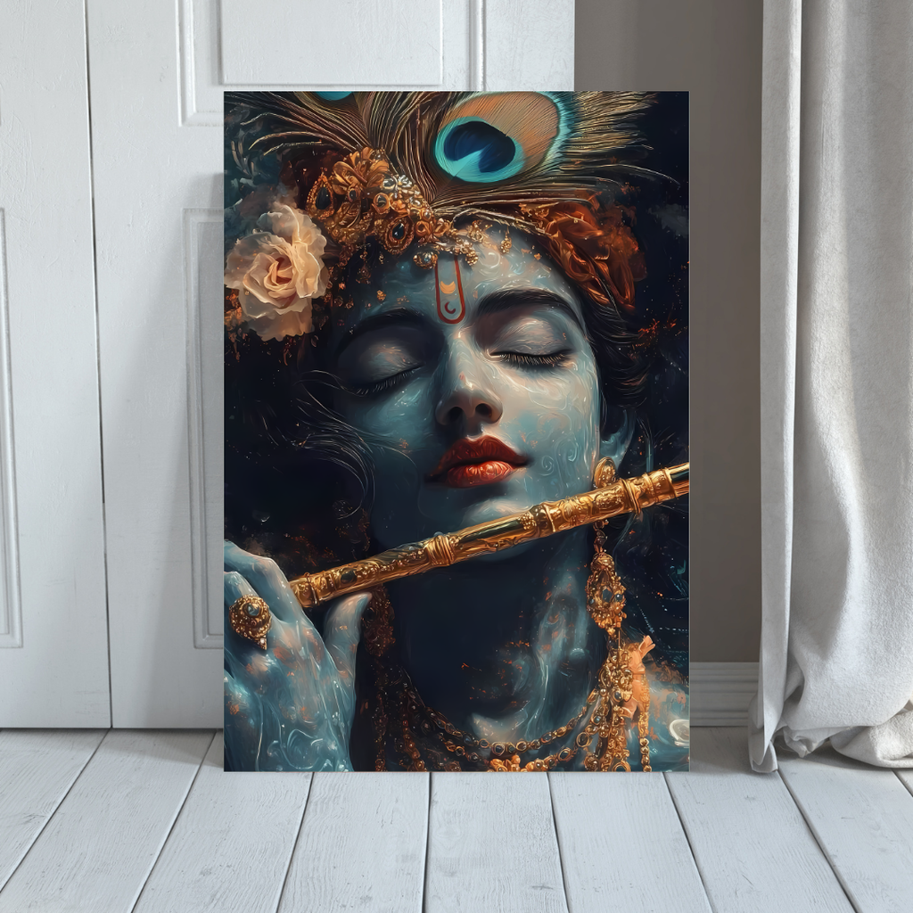 Dekozi Krishna Wall Art – Divine Portrait | Framed Canvas & Photo Print for Spiritual Home & Office Decor