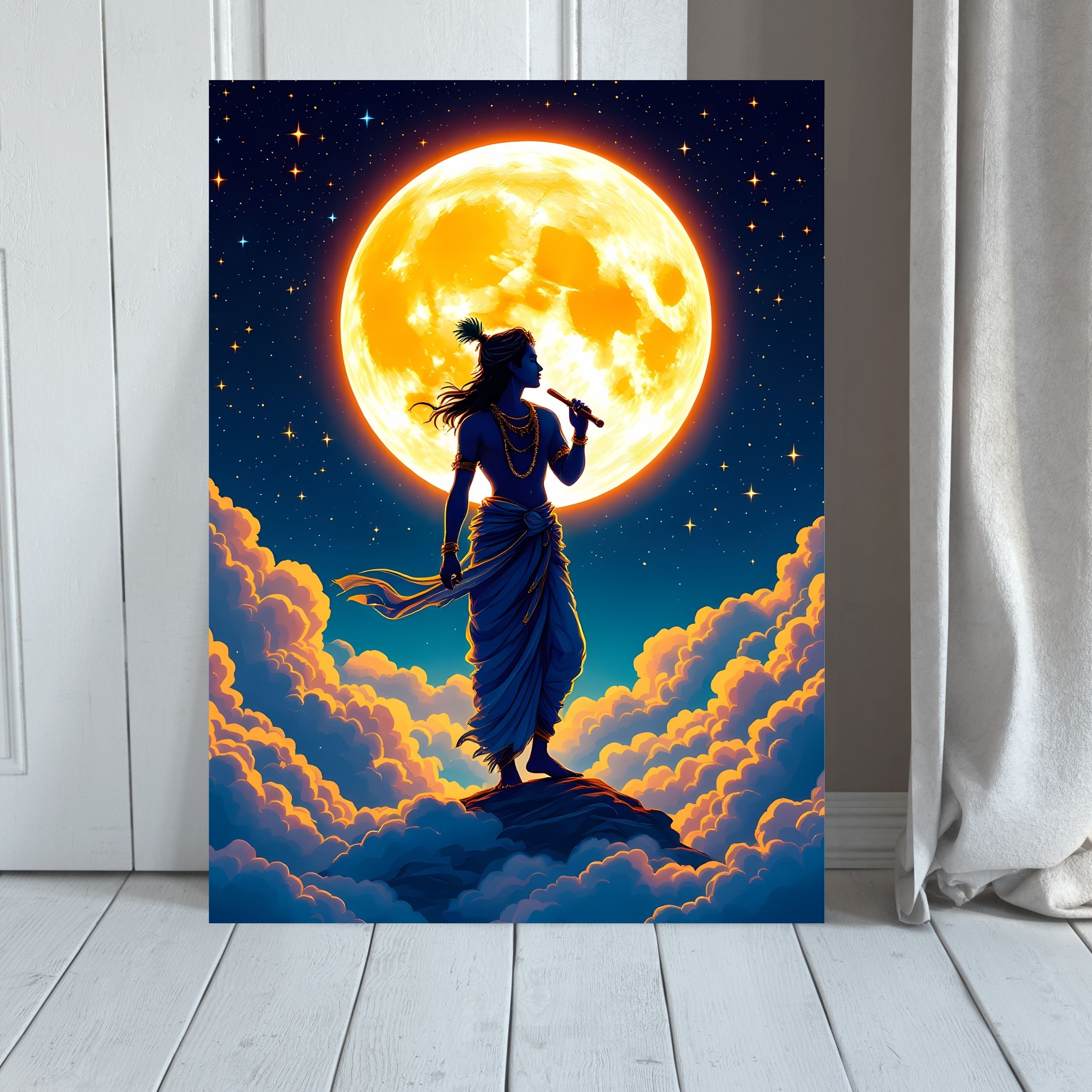 Dekozi Krishna Wall Art – Divine Portrait | Framed Canvas & Photo Print for Spiritual Home & Office Decor
