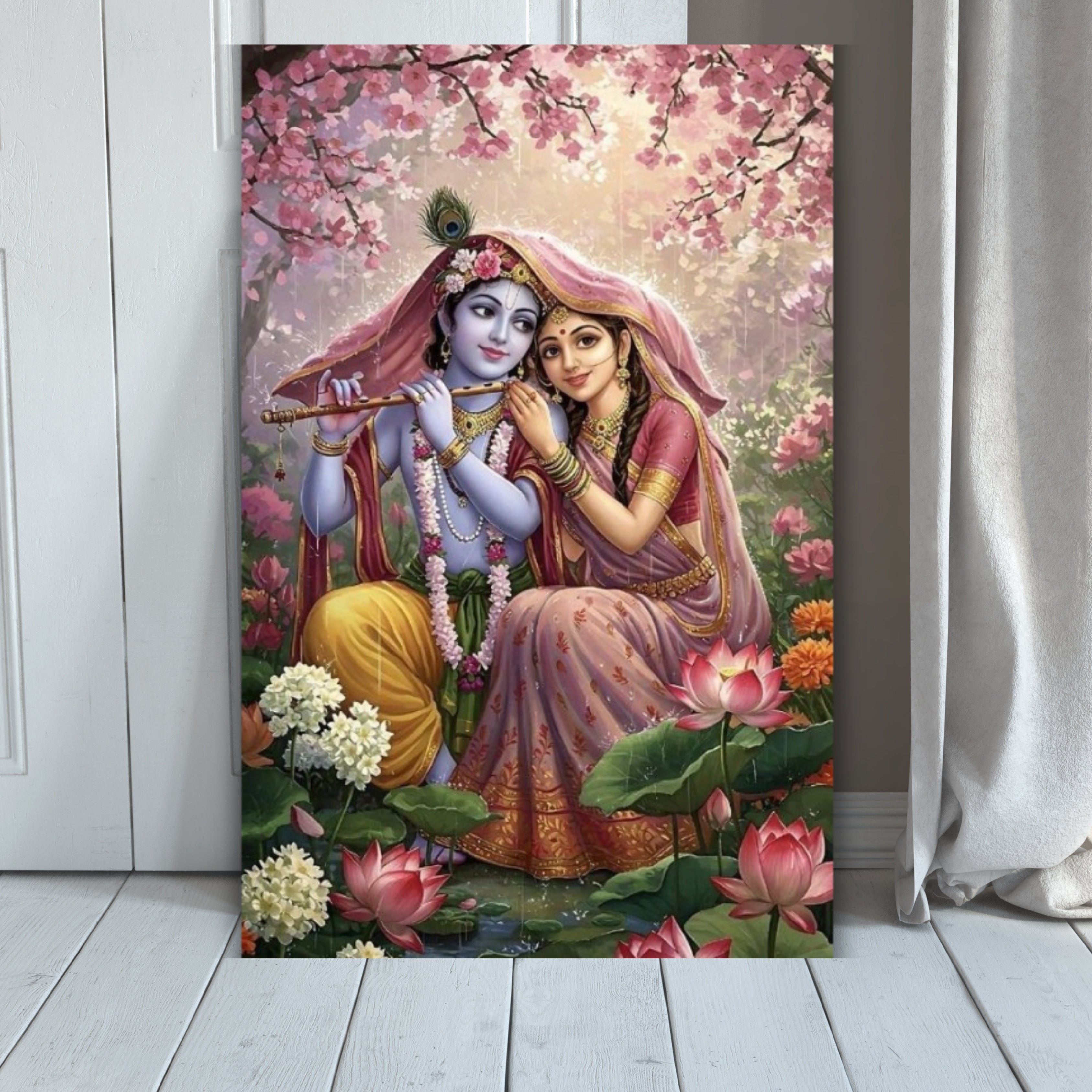 Dekozi Radha Krishna Wall Art – Divine Portrait | Framed Canvas & Photo Print for Spiritual Home & Office Decor