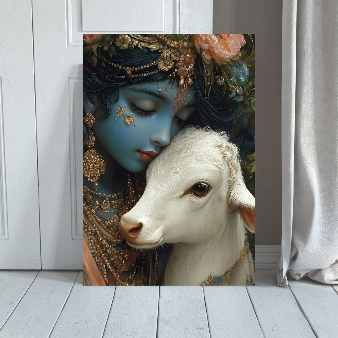 Dekozi Krishna Wall Art – Divine Portrait | Framed Canvas & Photo Print for Spiritual Home & Office Decor