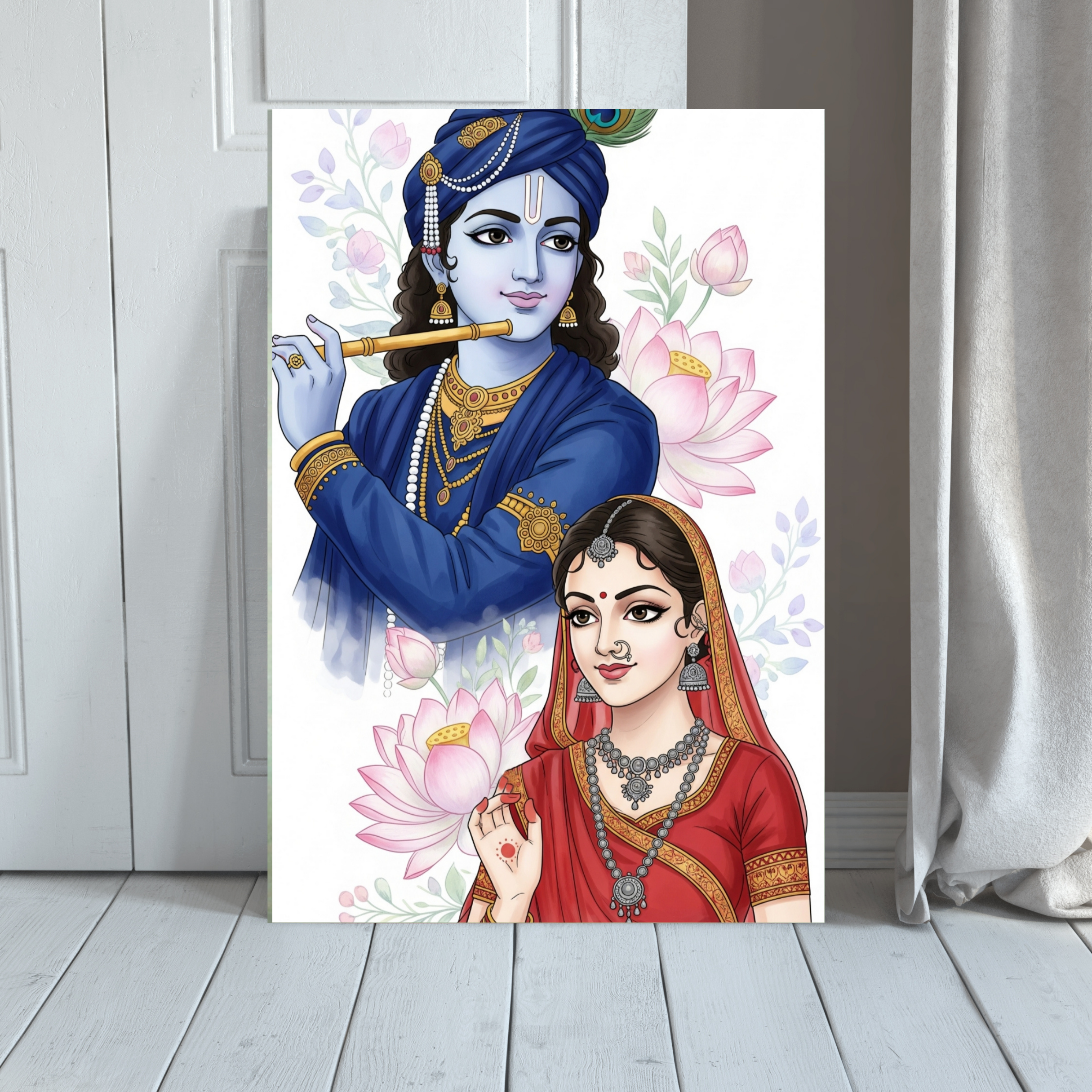 Dekozi Krishna Wall Art – Divine Portrait | Framed Canvas & Photo Print for Spiritual Home & Office Decor