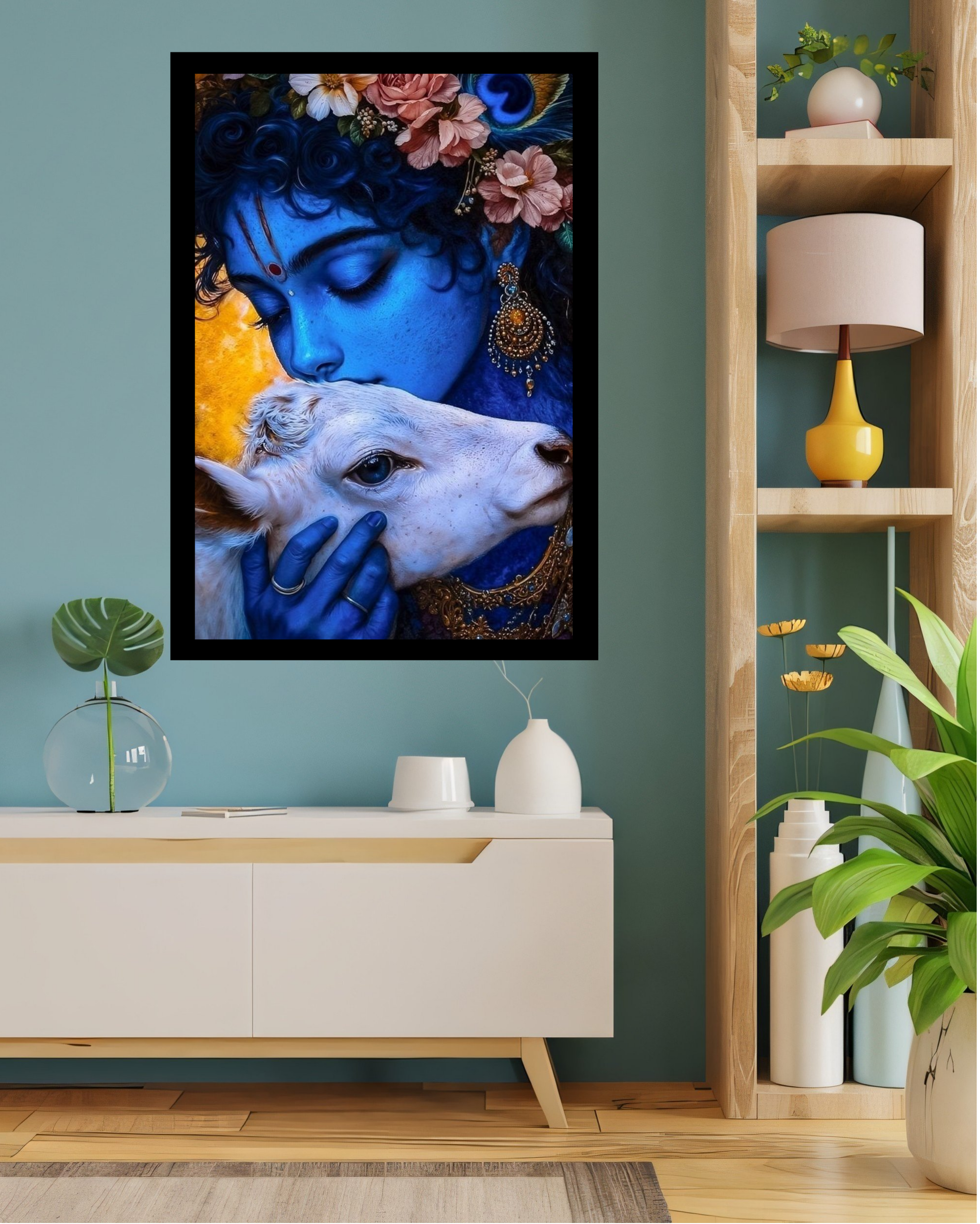 Dekozi Krishna Wall Art – Divine Portrait | Framed Canvas & Photo Print for Spiritual Home & Office Decor