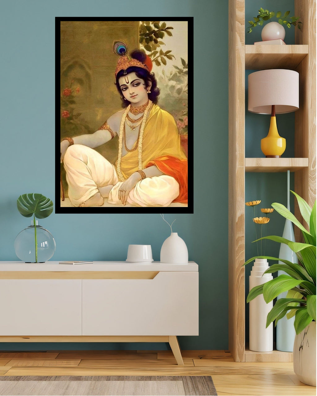 Dekozi Krishna Wall Art – Divine Portrait | Framed Canvas & Photo Print for Spiritual Home & Office Decor