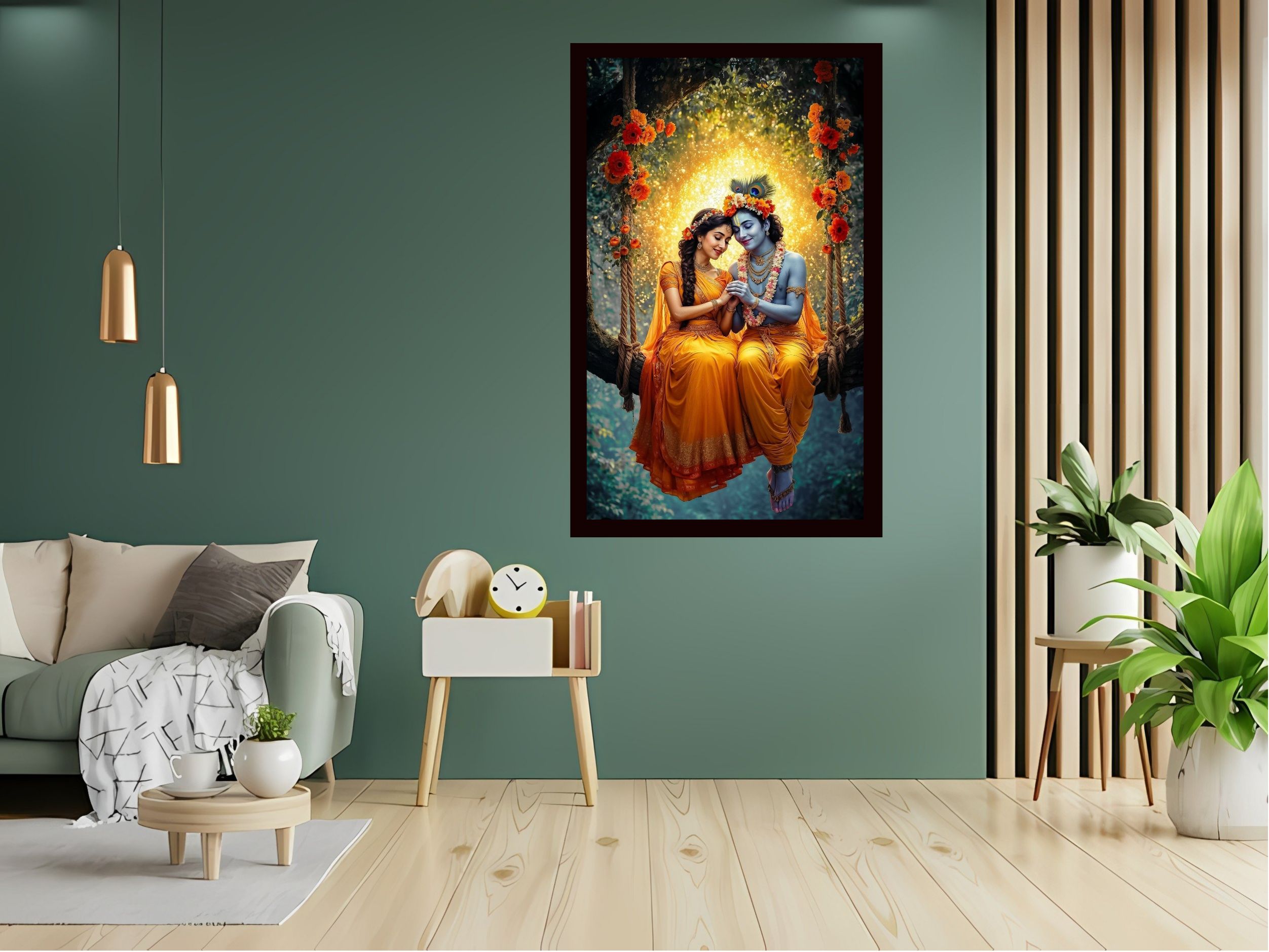Dekozi Radha Krishna Wall Art – Divine Portrait | Framed Canvas & Photo Print for Spiritual Home & Office Decor