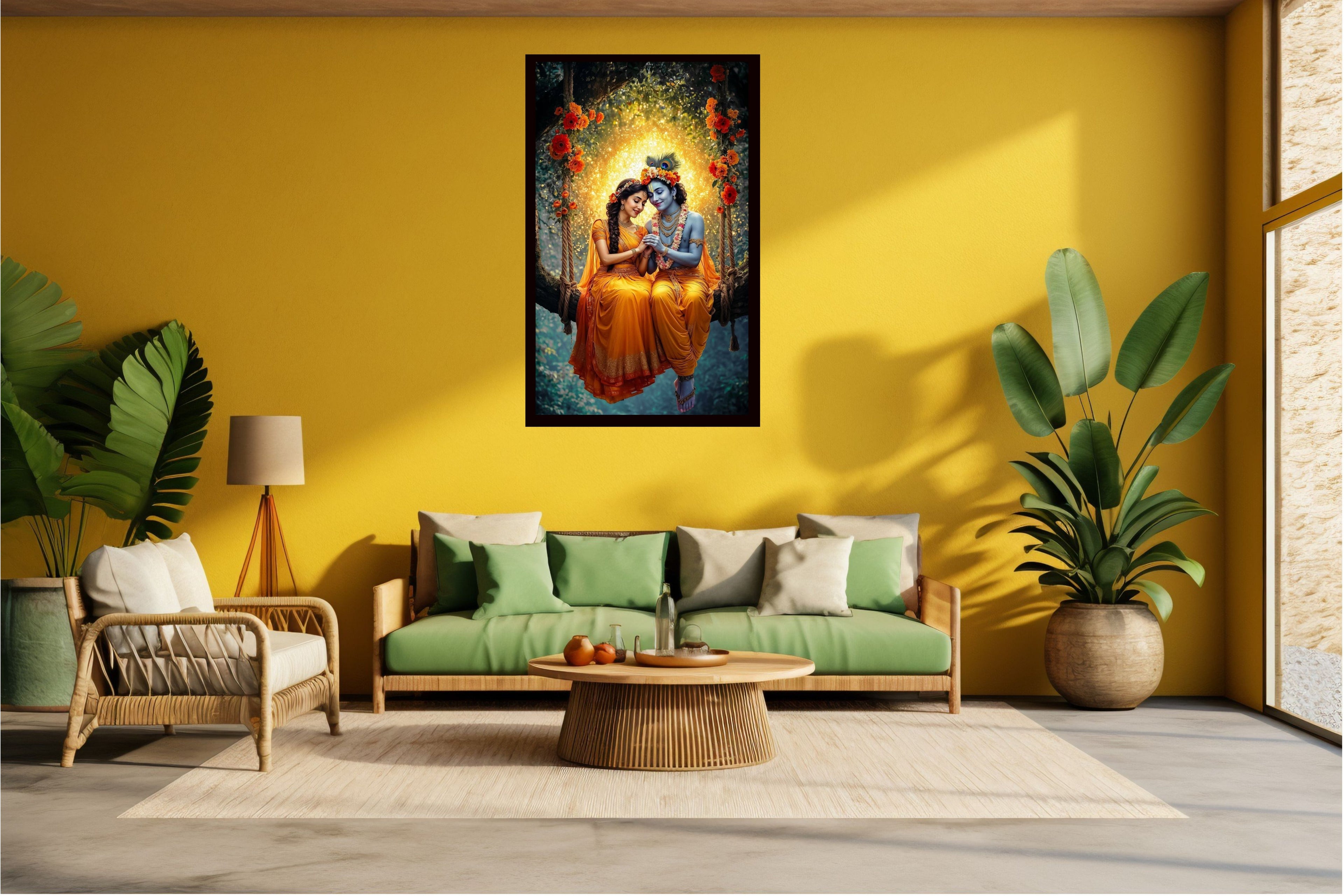 Dekozi Radha Krishna Wall Art – Divine Portrait | Framed Canvas & Photo Print for Spiritual Home & Office Decor
