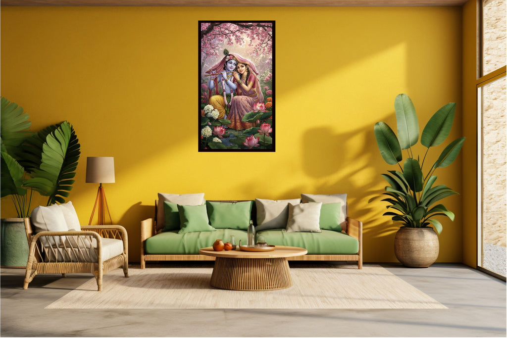 Dekozi Radha Krishna Wall Art – Divine Portrait | Framed Canvas & Photo Print for Spiritual Home & Office Decor