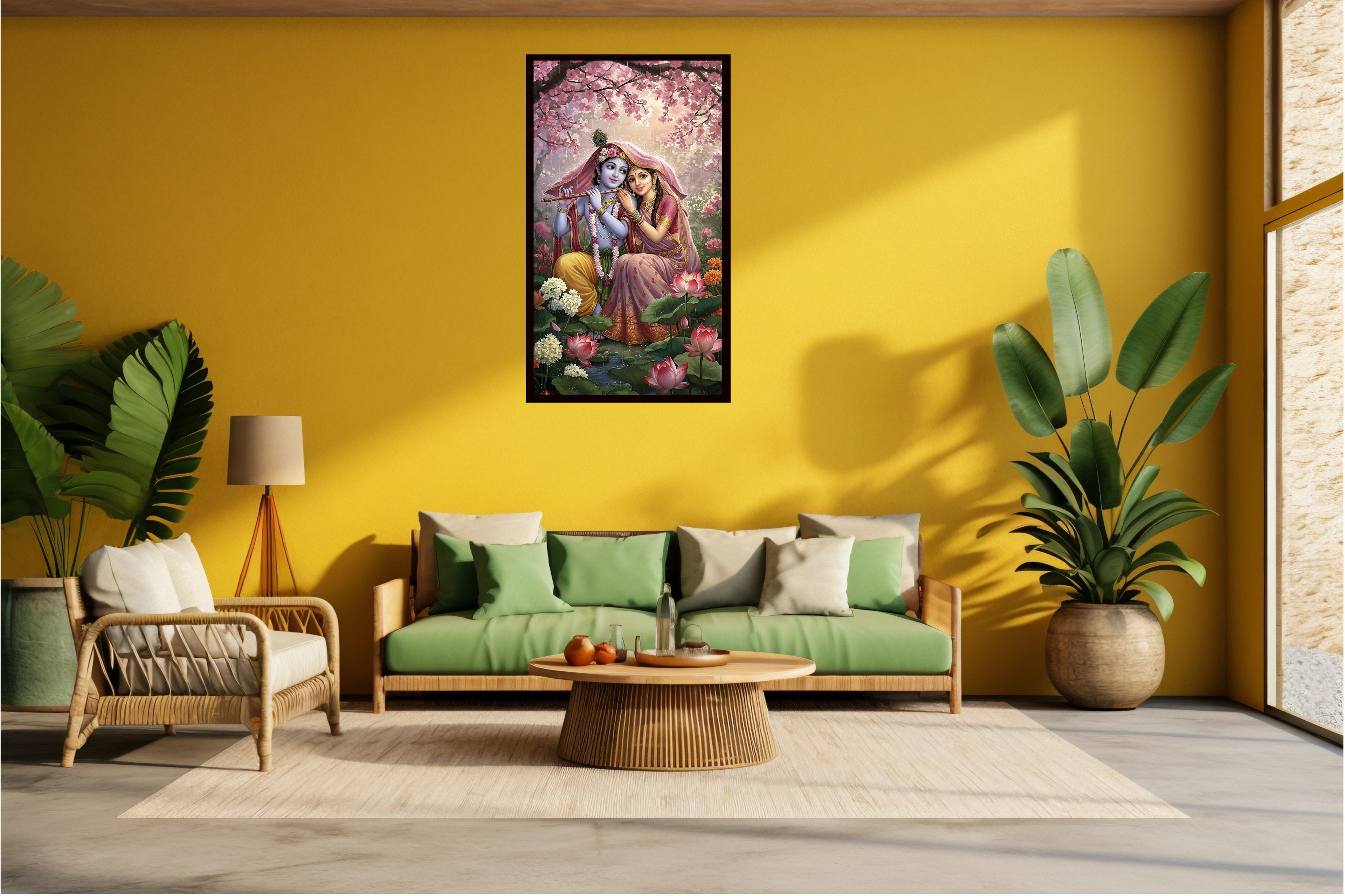Dekozi Radha Krishna Wall Art – Divine Portrait | Framed Canvas & Photo Print for Spiritual Home & Office Decor