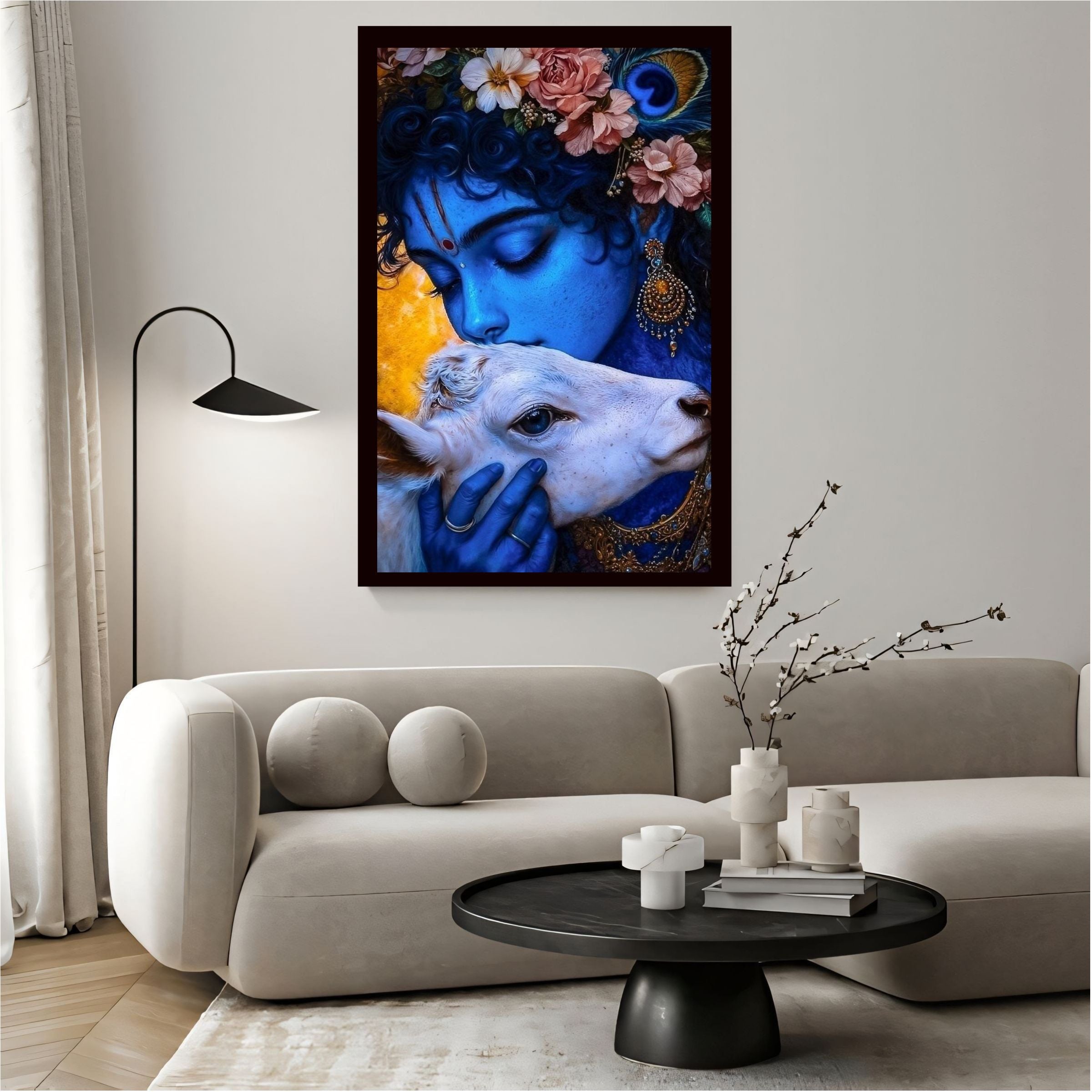 Dekozi Krishna Wall Art – Divine Portrait | Framed Canvas & Photo Print for Spiritual Home & Office Decor