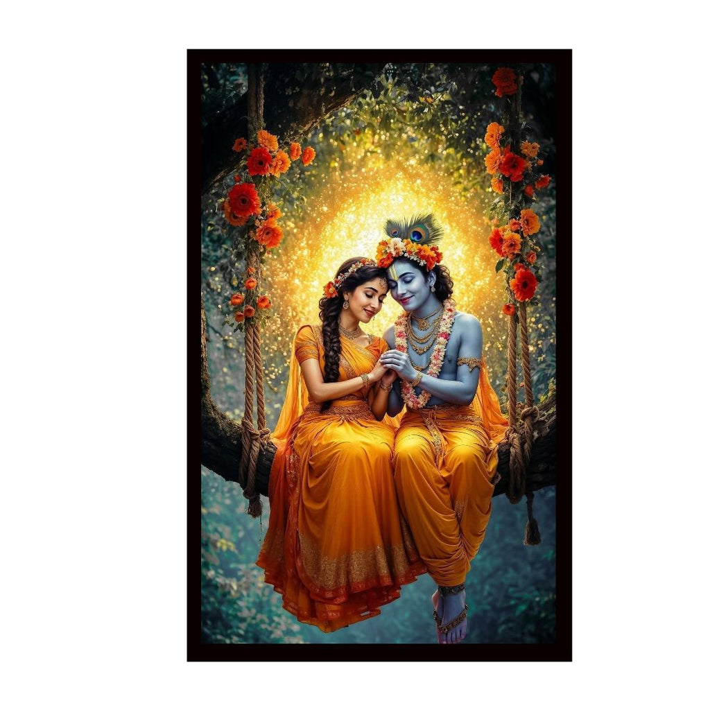 Dekozi Radha Krishna Wall Art – Divine Portrait | Framed Canvas & Photo Print for Spiritual Home & Office Decor