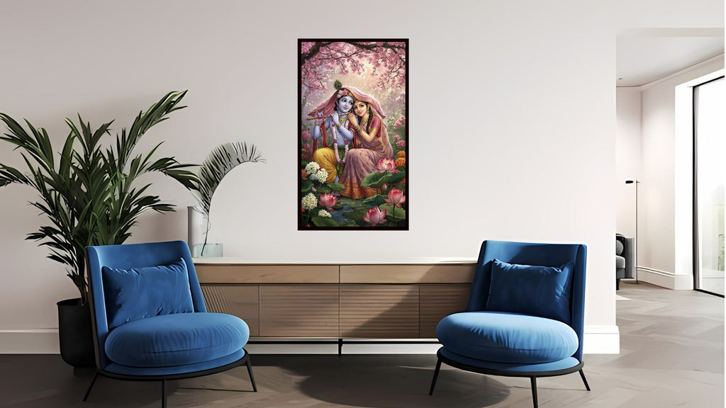 Dekozi Radha Krishna Wall Art – Divine Portrait | Framed Canvas & Photo Print for Spiritual Home & Office Decor